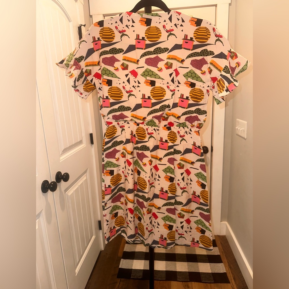 THML Size Small Multicolor Abstract Mini Boutique Wrap Ruffle Dress - Picture 6 of 9